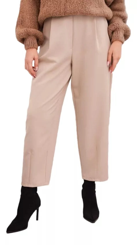 Moteriškos rusvos spalvos aukštu liemeniu kelnės Lori