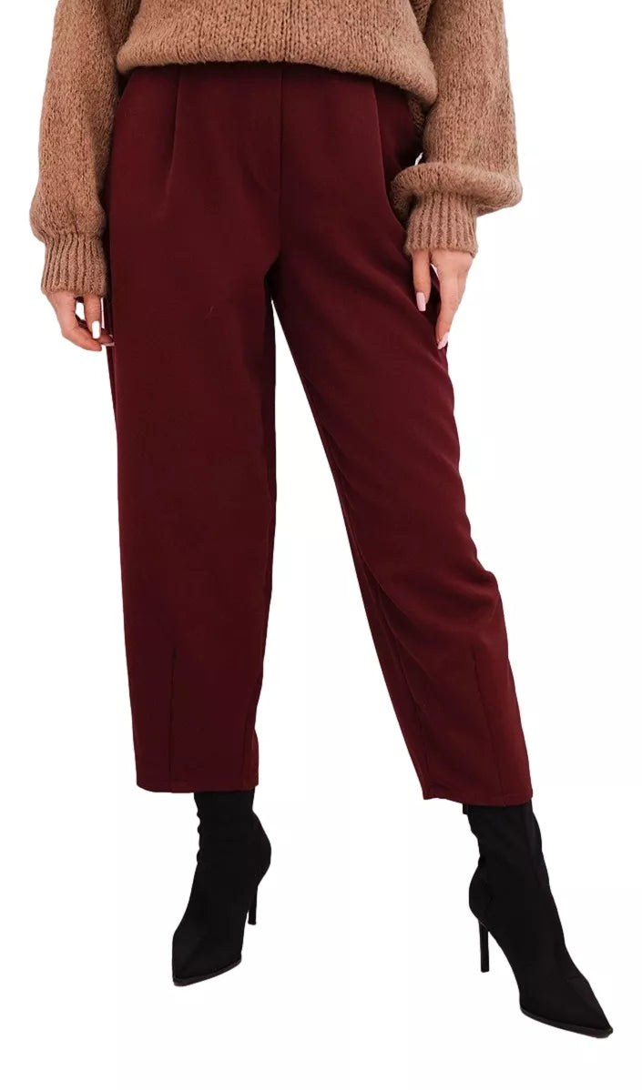 Moteriškos bordo spalvos aukštu liemeniu kelnės Lori