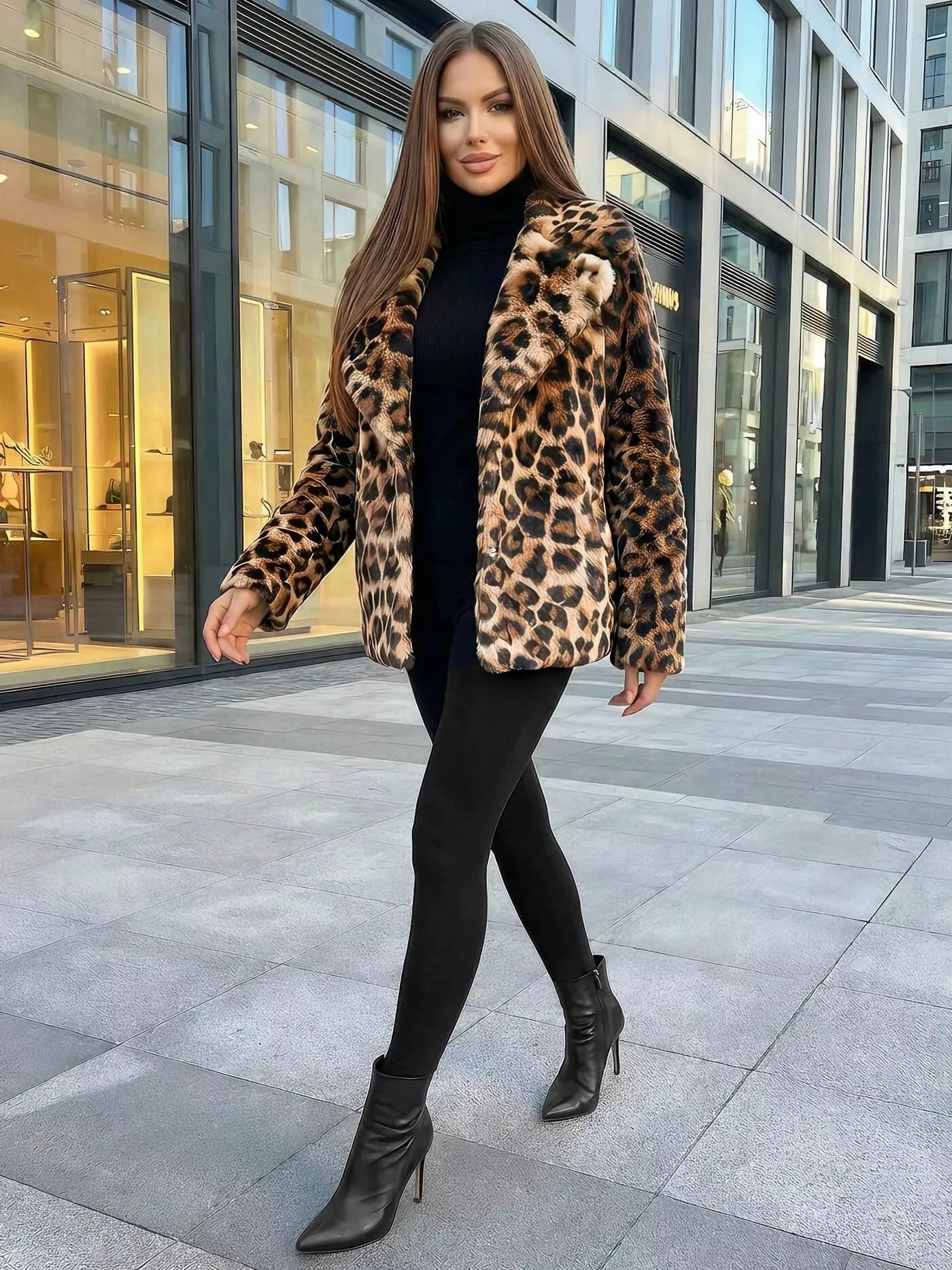 Moteriška ruda kailinė striukė su gyvūniniu raštu Leopard