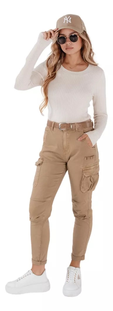Moteriškos rudos spalvos kelnės Cargo