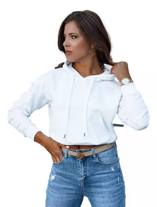 Moteriškas baltas džemperis su gobtuvu Trend