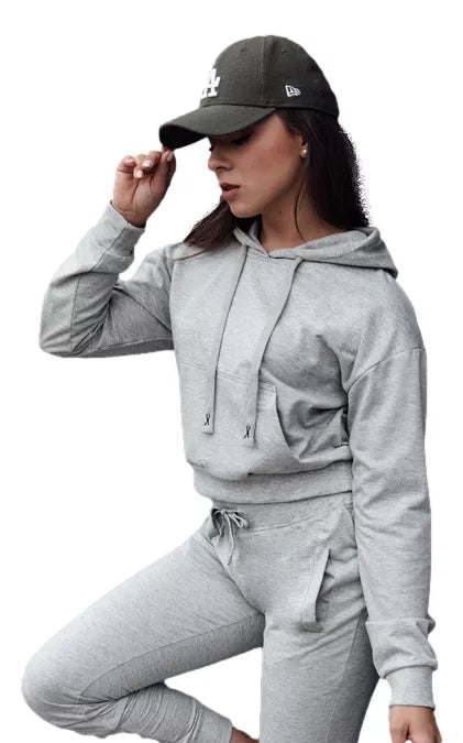 Moteriškas pilkas džemperis su gobtuvu Trend