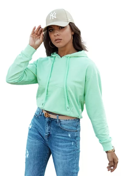 Moteriškas mėtinės spalvos džemperis su gobtuvu Trend