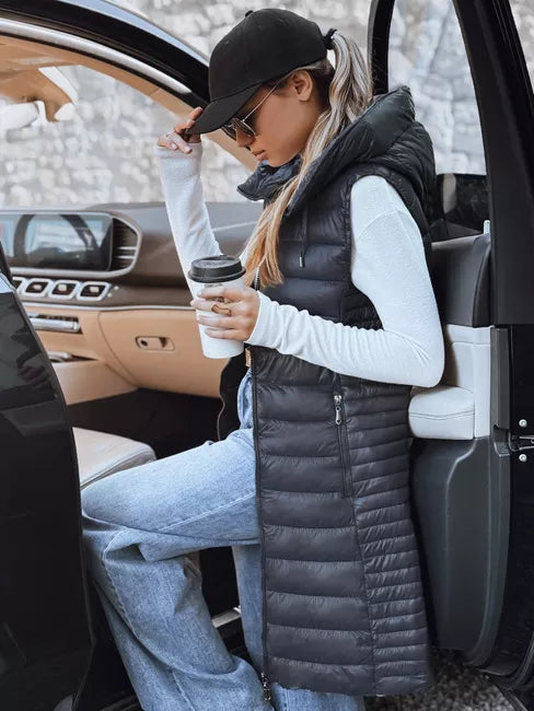 Moteriška tamsiai pilka liemenė su gobtuvu Warm