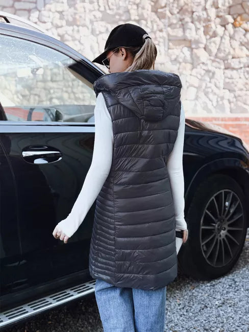 Moteriška tamsiai pilka liemenė su gobtuvu Warm