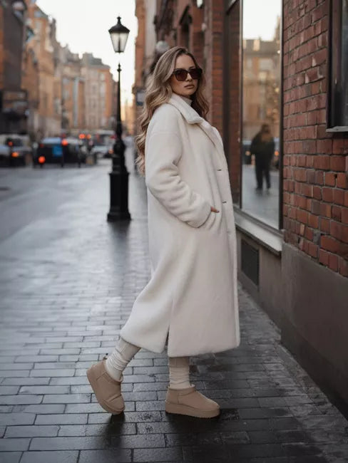 Moteriškas ilgas rusvas žieminis paltas Fabio