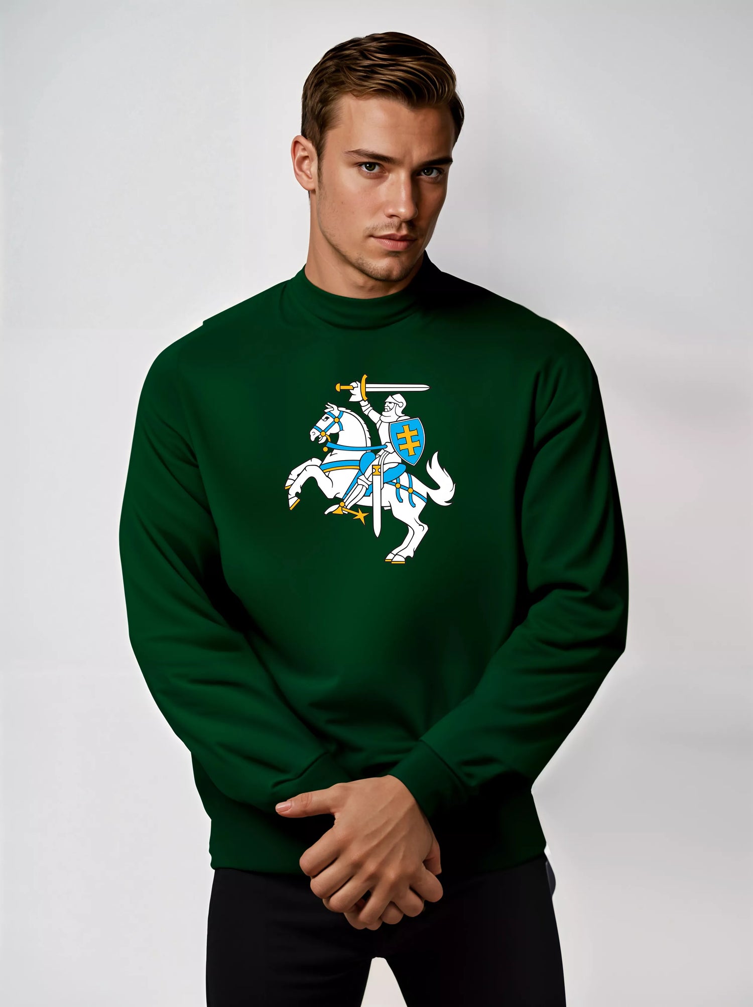 Vyriškas tamsiai žalias džemperis be gobtuvo Vytis