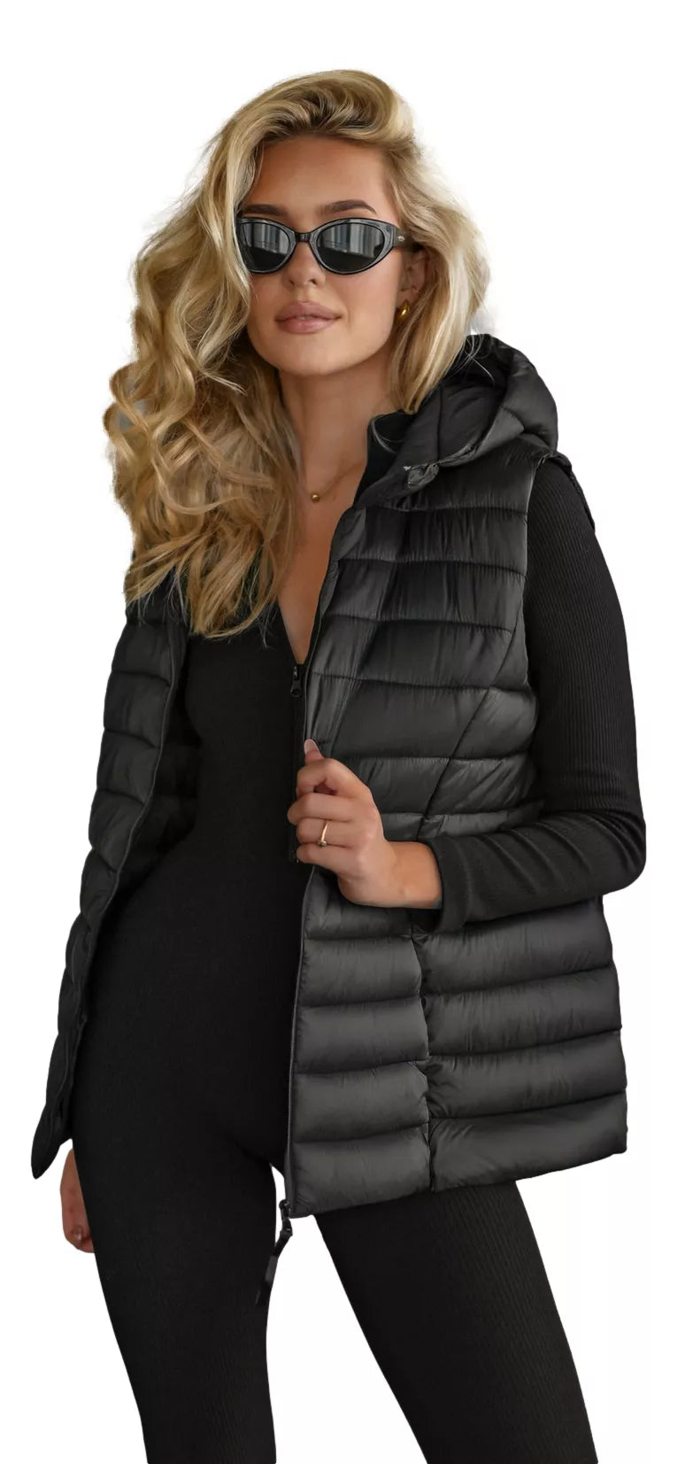 Moteriška juoda liemenė su gobtuvu Senti