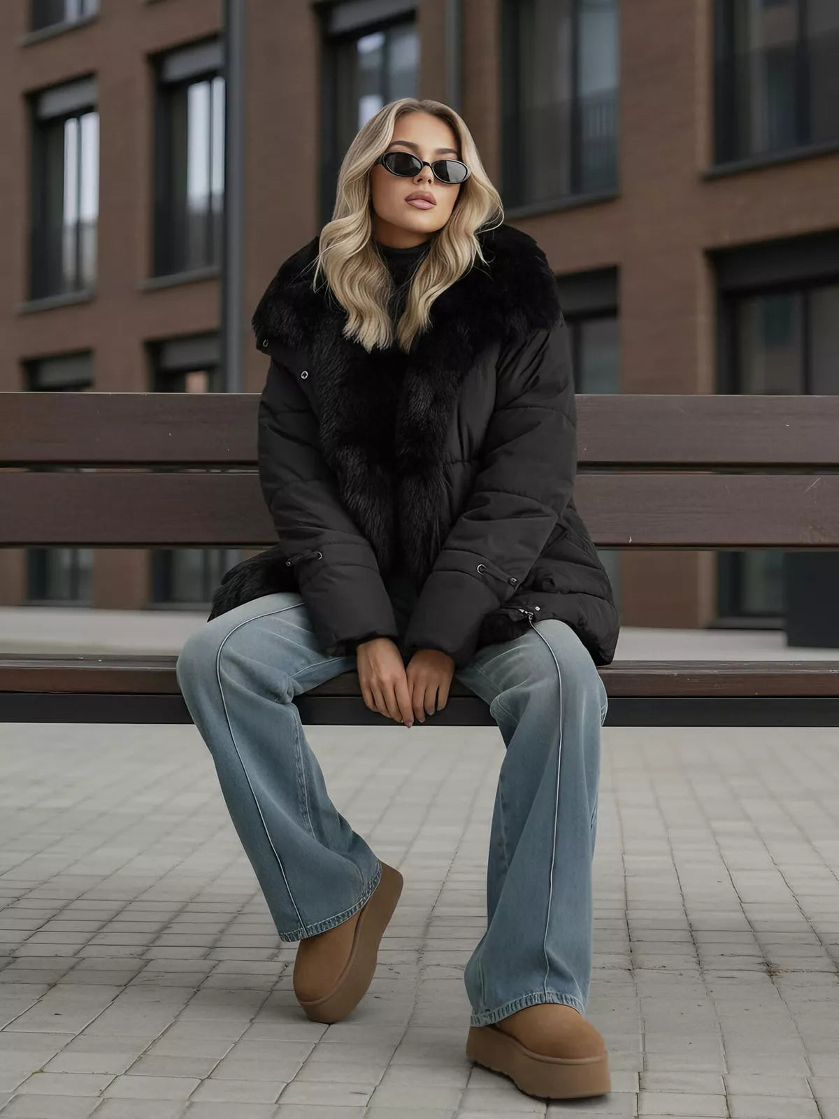 Moteriška juoda striukė su kailiu Sora