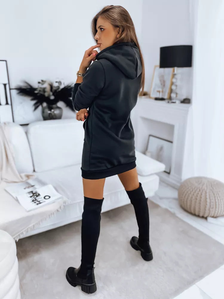 Moteriška juoda suknelė su gobtuvu Megan