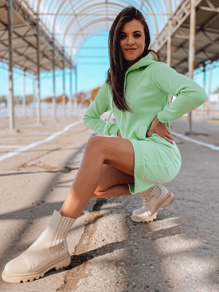 Moteriška mėtinė suknelė su gobtuvu Margaret