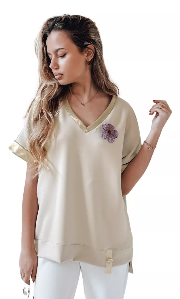 Moteriška oversize tipo rusvi marškinėliai Shine