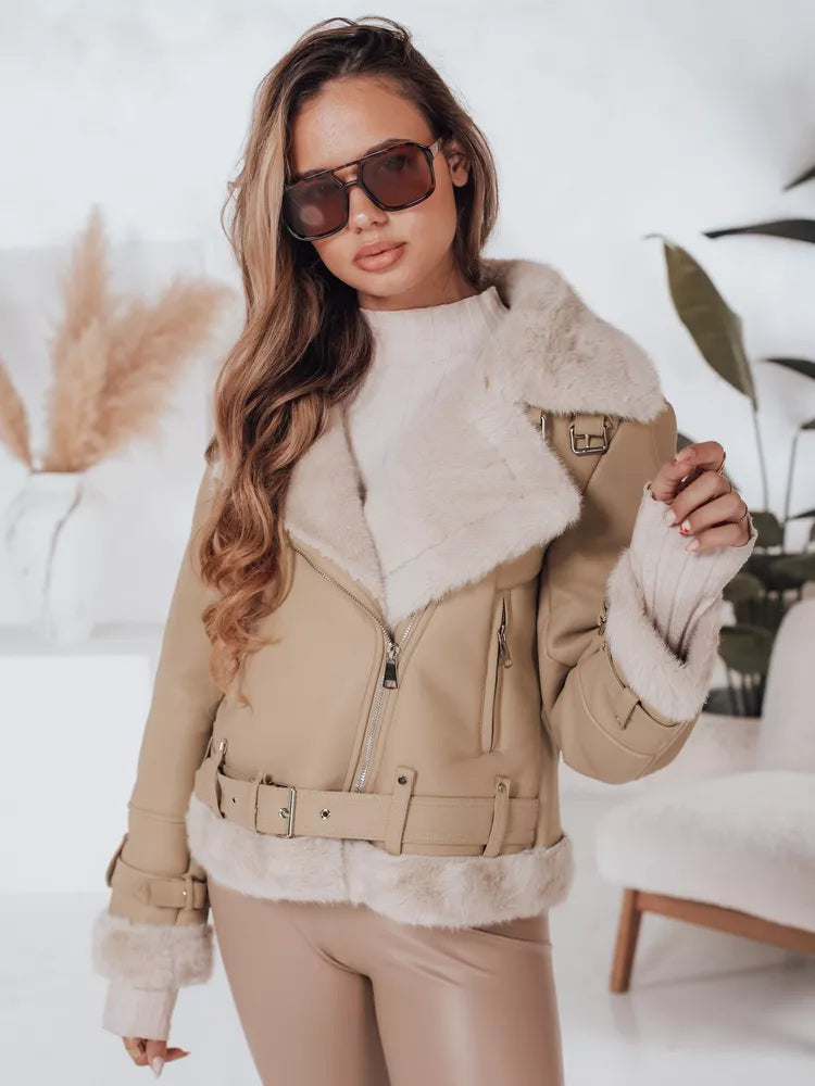 Moteriška rusva odinė striukė su kailiu Monim