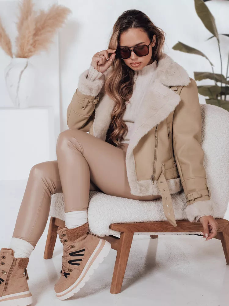 Moteriška rusva odinė striukė su kailiu Monim