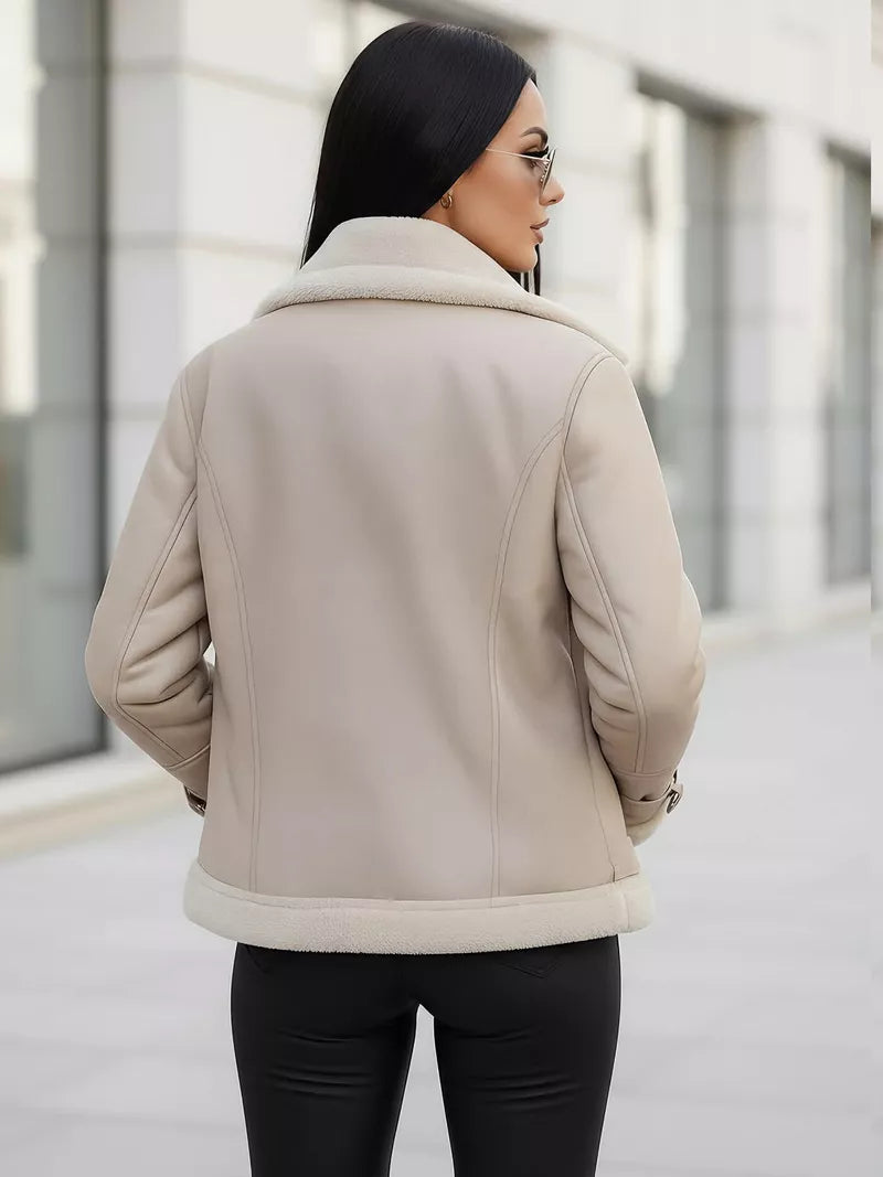 Moteriška rusva odinė striukė su kailiuku Elen