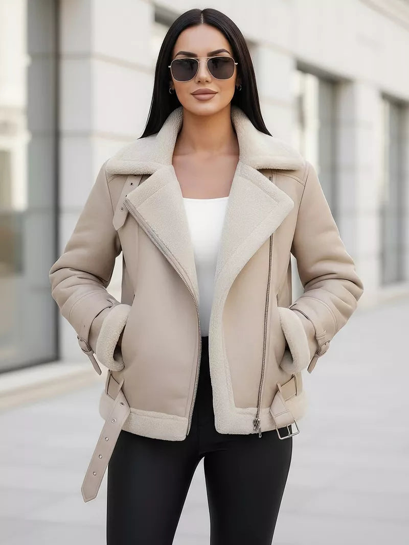 Moteriška rusva odinė striukė su kailiuku Elen