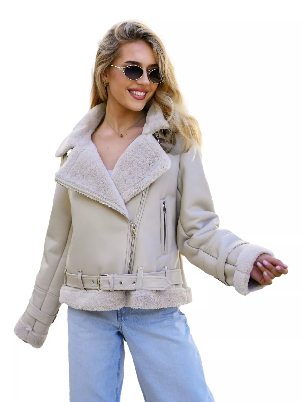 Moteriška rusva odinė striukė su kailiuku Elen