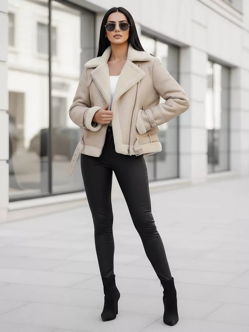 Moteriška rusva odinė striukė su kailiuku Elen