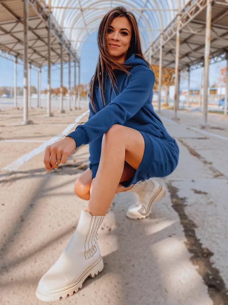 Moteriška tamsiai mėlyna suknelė su gobtuvu Margaret