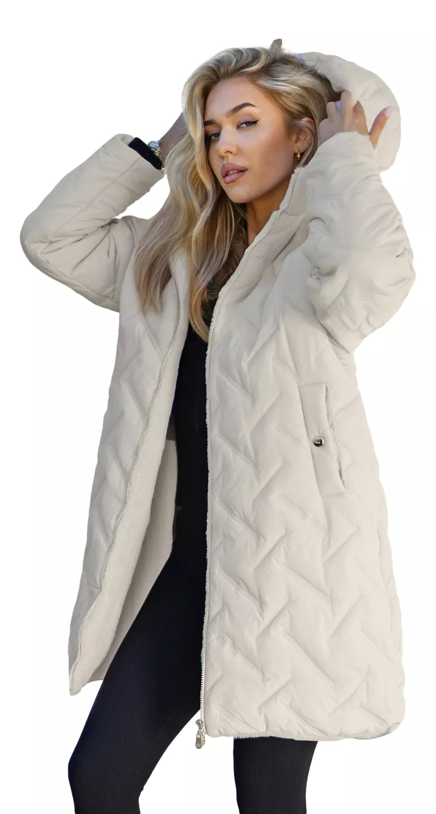 Moteriška žieminė dvipusė rusva striukė su gobtuvu Ela