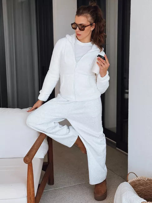 Moteriškas baltas džemperis su gobtuvu Alan