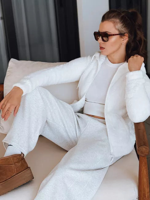 Moteriškas baltas džemperis su gobtuvu Alan