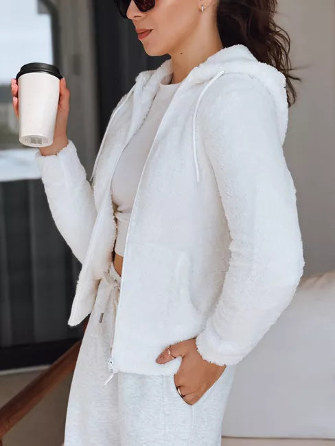 Moteriškas baltas džemperis su gobtuvu Alan