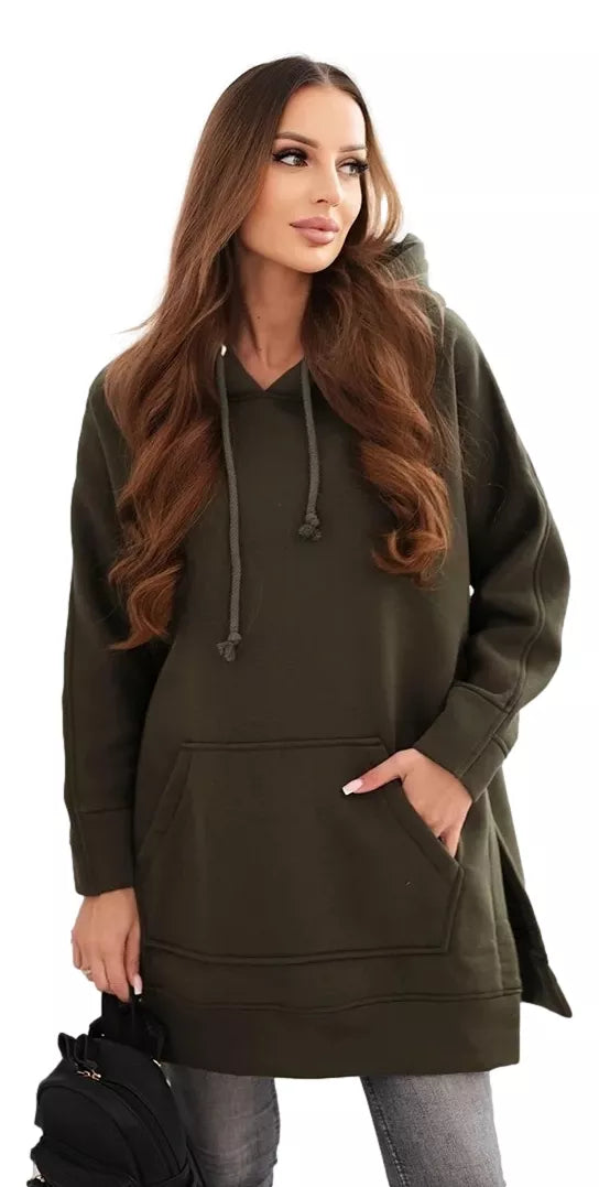 Moteriškas chaki džemperis su gobtuvu Wine