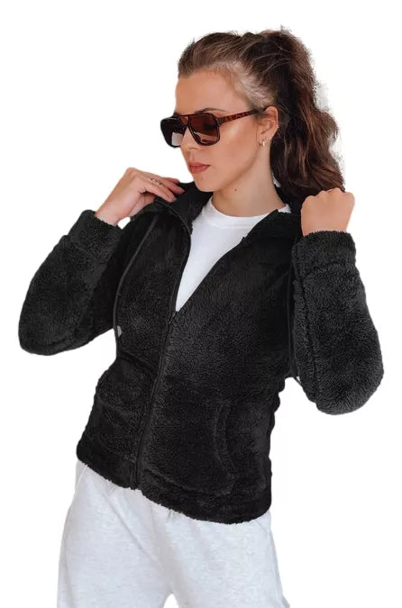 Moteriškas juodas džemperis su gobtuvu Alan