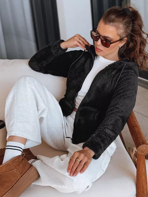 Moteriškas juodas džemperis su gobtuvu Alan