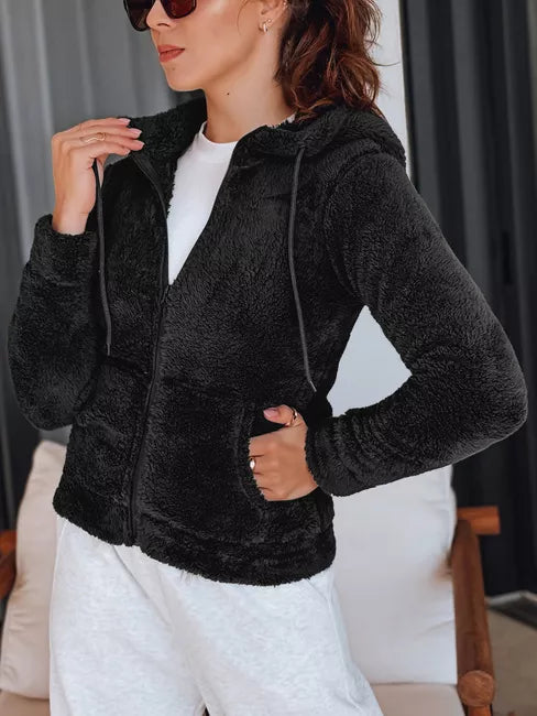 Moteriškas juodas džemperis su gobtuvu Alan