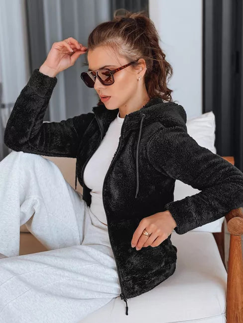 Moteriškas juodas džemperis su gobtuvu Alan