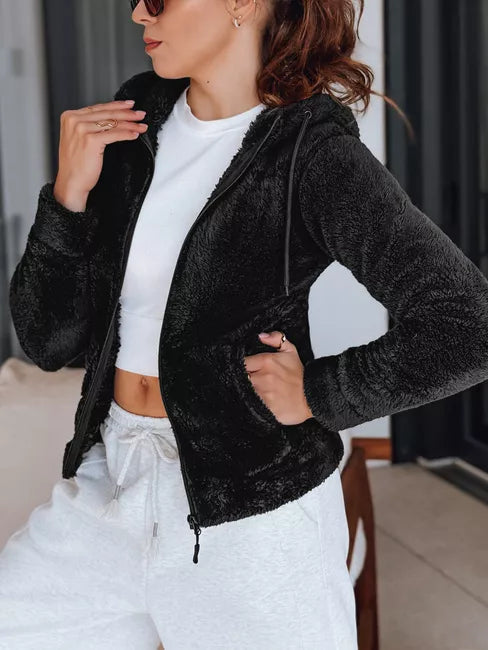 Moteriškas juodas džemperis su gobtuvu Alan