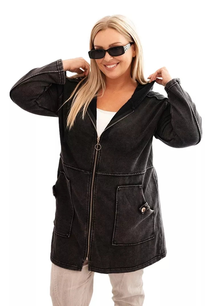 Moteriškas juodas džemperis su gobtuvu Alvor