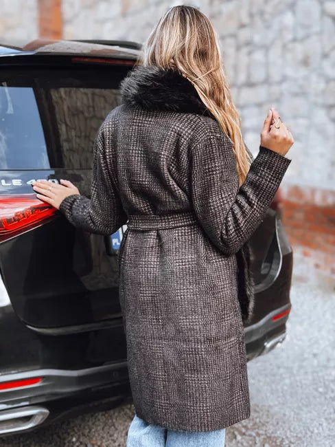 Moteriškas juodas paltas su kailiu Fiona