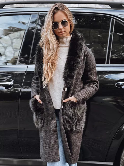 Moteriškas juodas paltas su kailiu Fiona