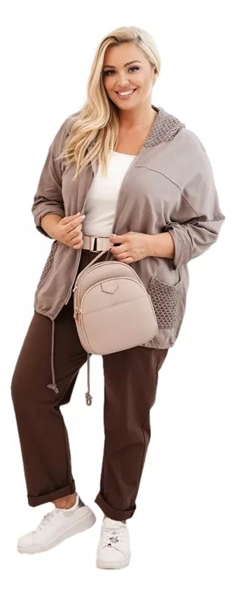 Moteriškas pilkas megztinis su gobtuvu Alba