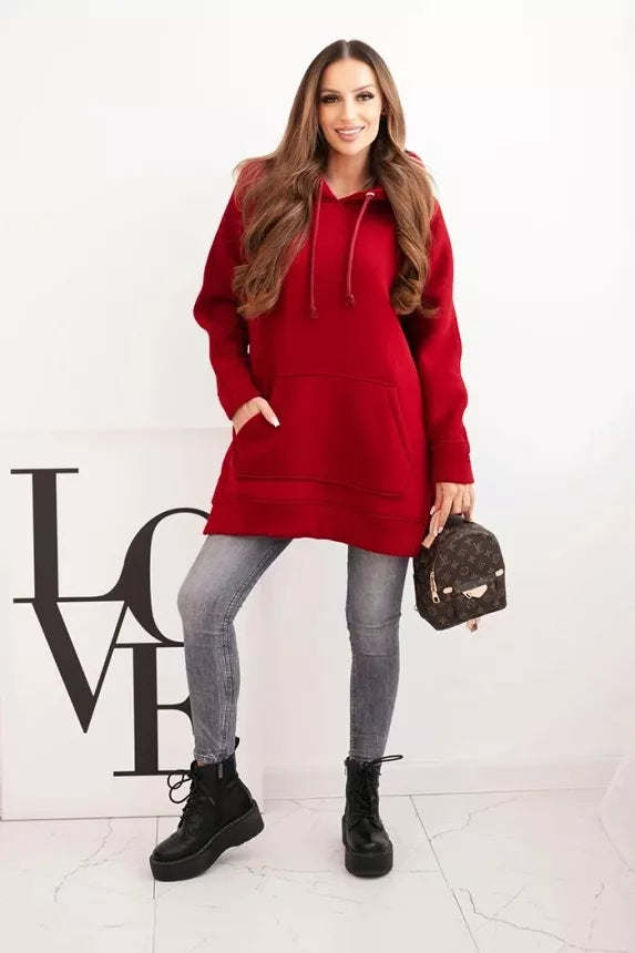 Moteriškas raudonas džemperis su gobtuvu Wine