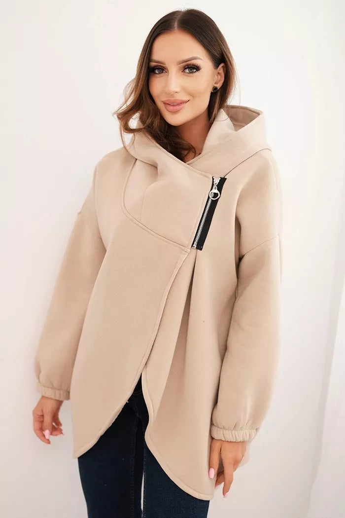 Moteriškas rusvas džemperis pašiltintas su gobtuvu Jonit