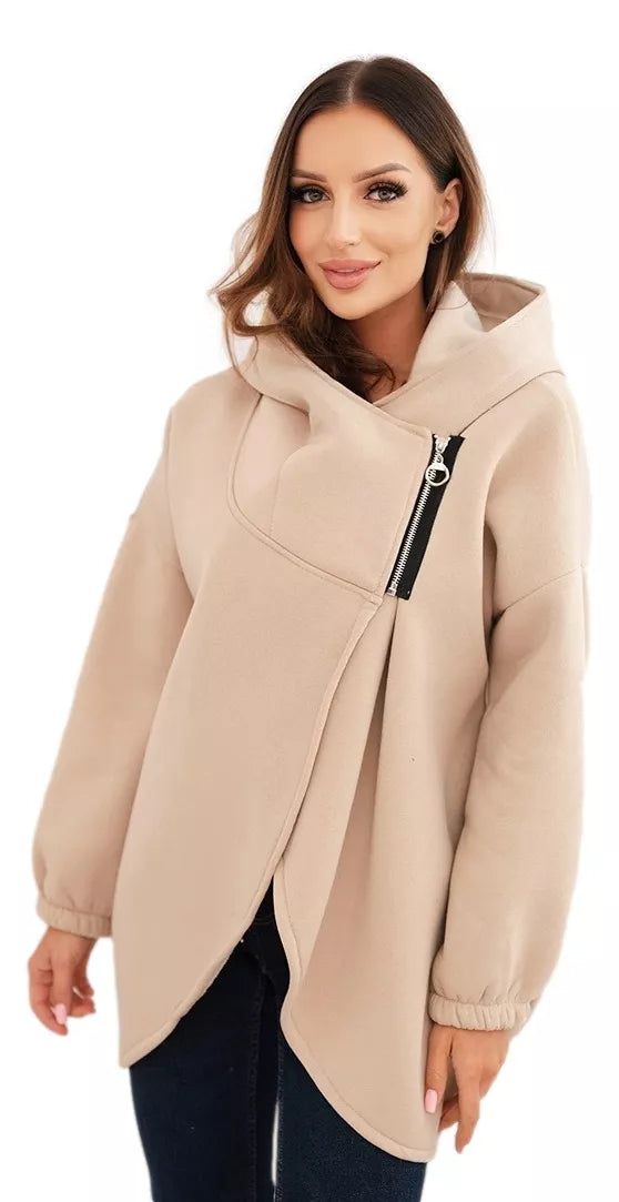 Moteriškas rusvas džemperis pašiltintas su gobtuvu Jonit