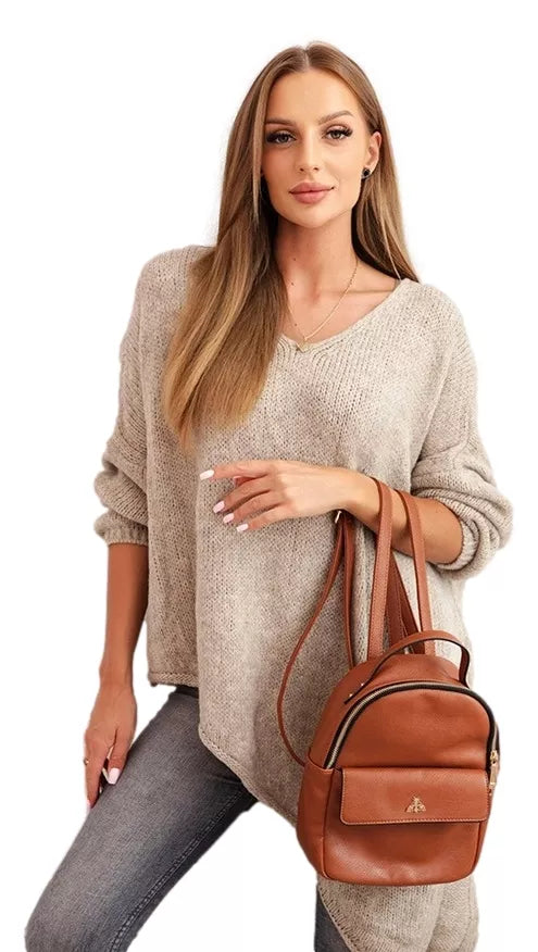 Moteriškas rusvas vilnonis megztinis Elvis