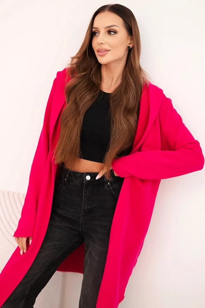 Moteriškas ryškiai rožinis megztinis su gobtuvu Alison