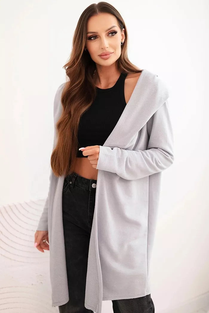 Moteriškas šviesiai pilkas megztinis su gobtuvu Alison