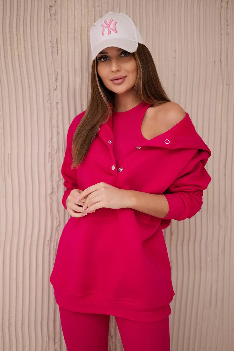 Trijų dalių moteriškas ryškiai rožinis komplektas Sitin