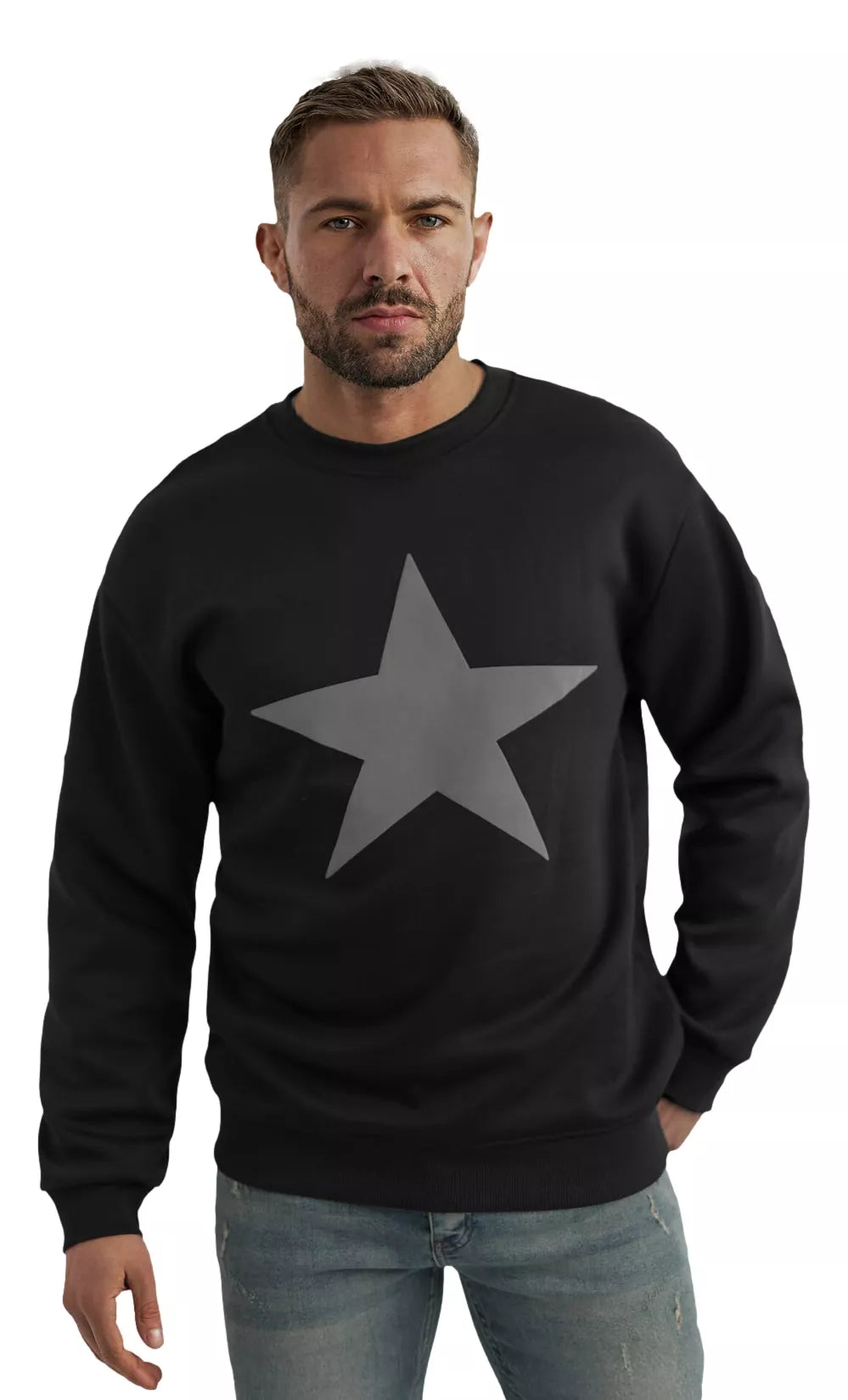 Vyriškas juodas džemperis be gobtuvo Star
