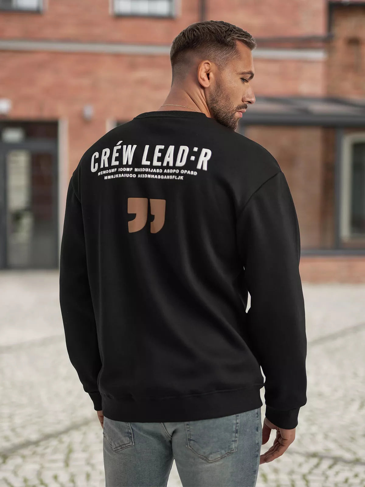 Vyriškas juodas džemperis be gobtuvu Crew