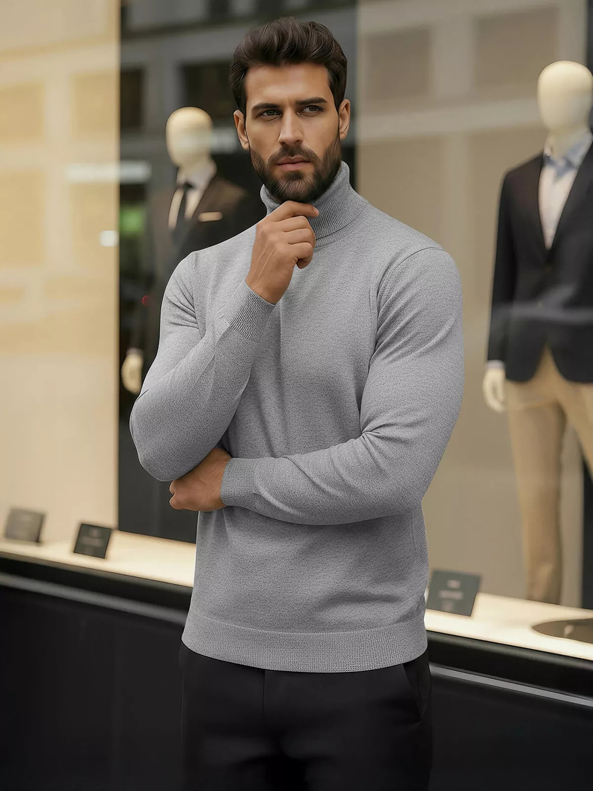 Vyriškas pilkas megztinis aukštu kaklu Lenox