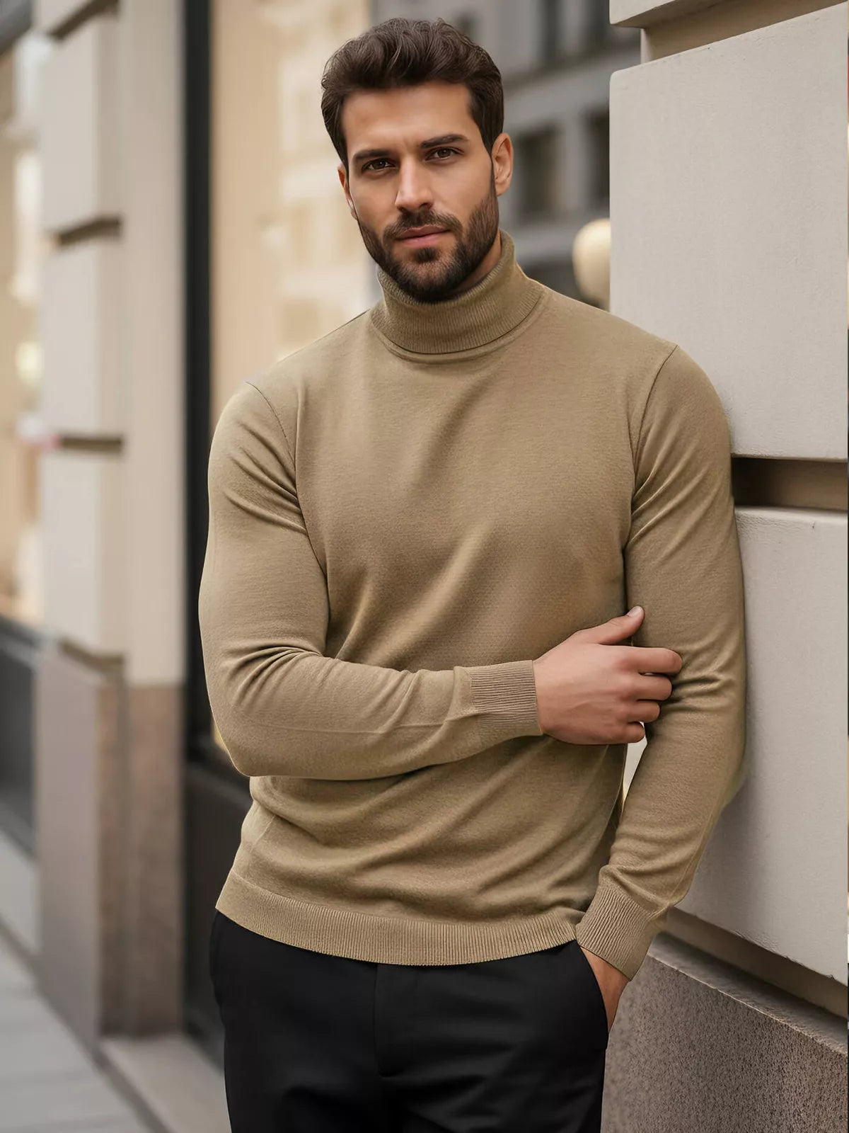 Vyriškas rudas megztinis aukštu kaklu Lenox