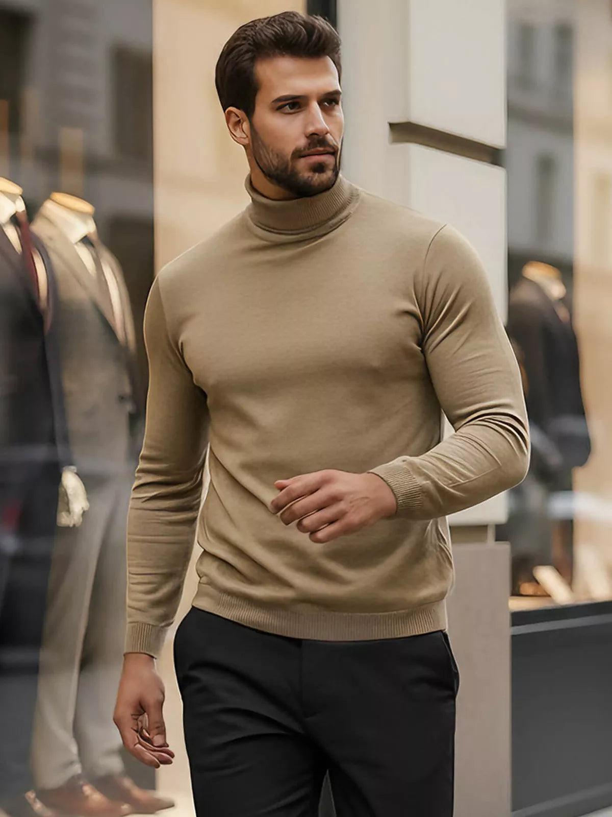 Vyriškas rudas megztinis aukštu kaklu Lenox