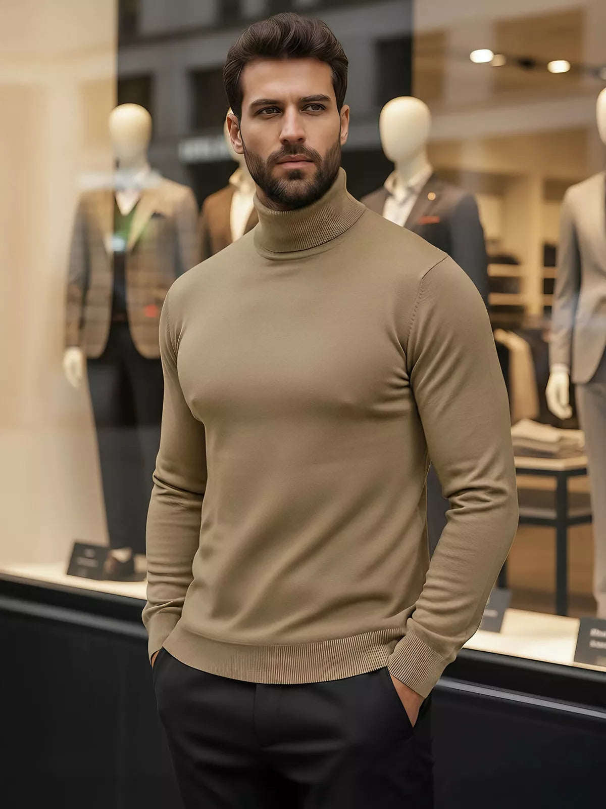 Vyriškas rudas megztinis aukštu kaklu Lenox